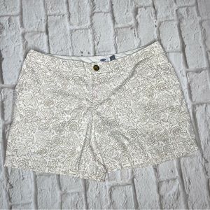 Old Navy Everyday Floral Shorts Women’s 6 White Tan Flat Front Cotton Pockets